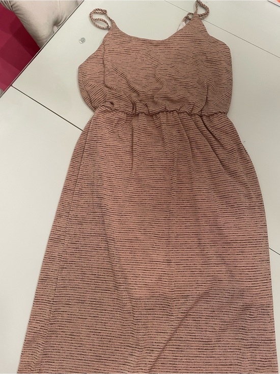 white birch Dresses & Skirts - Striped Spaghetti Strap Midi Dress - tan and black